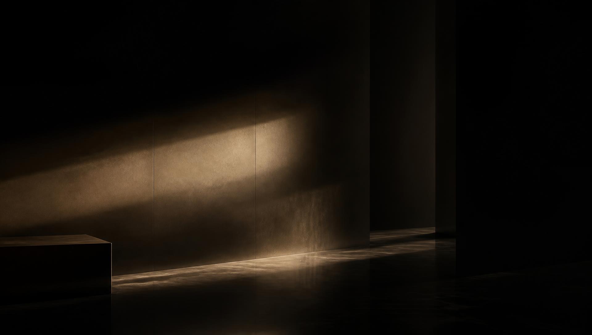 Champagne light falling across a dark stone wall
